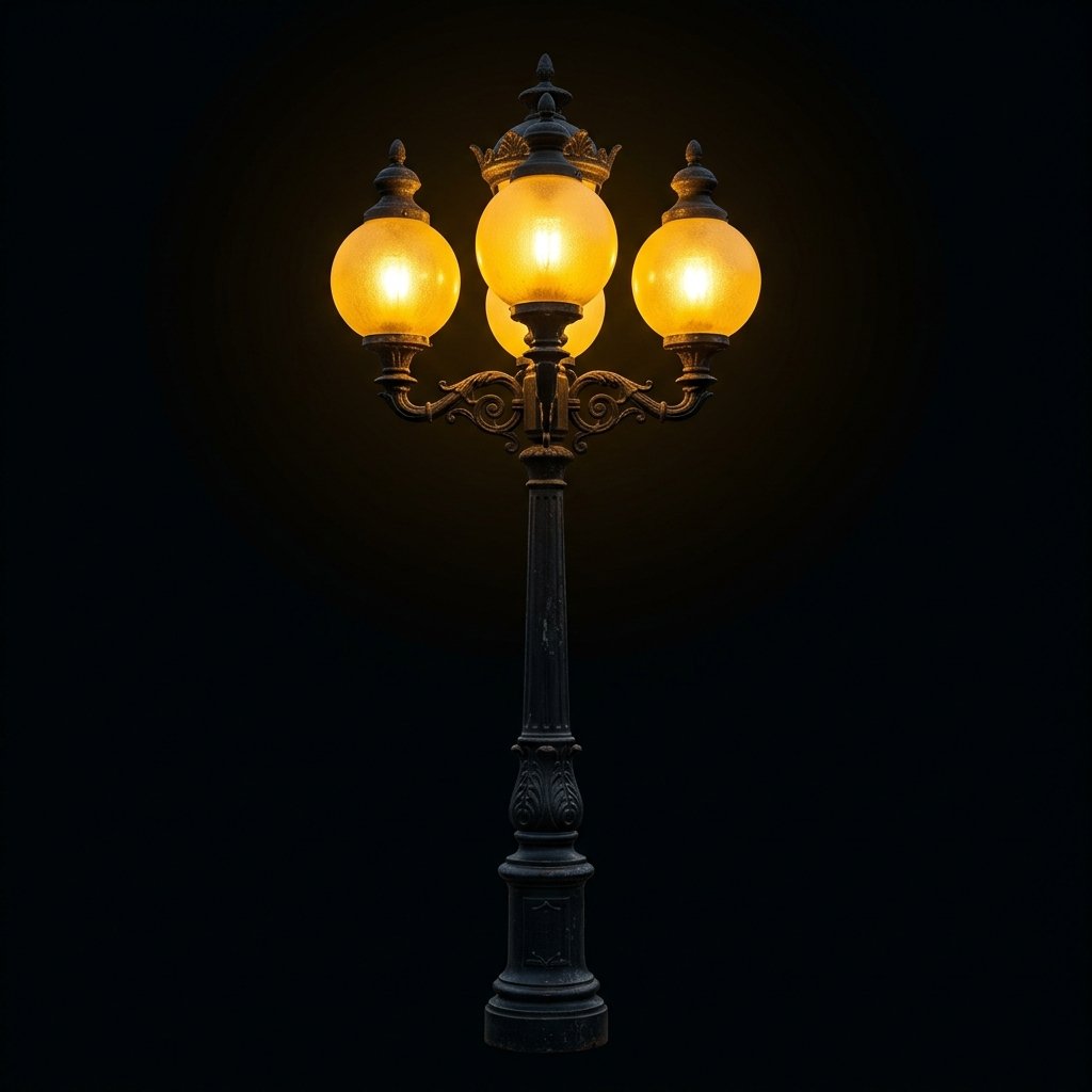 Glowing Three-Globe Lamp Post